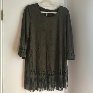 Faux Suede Fringe Dress
